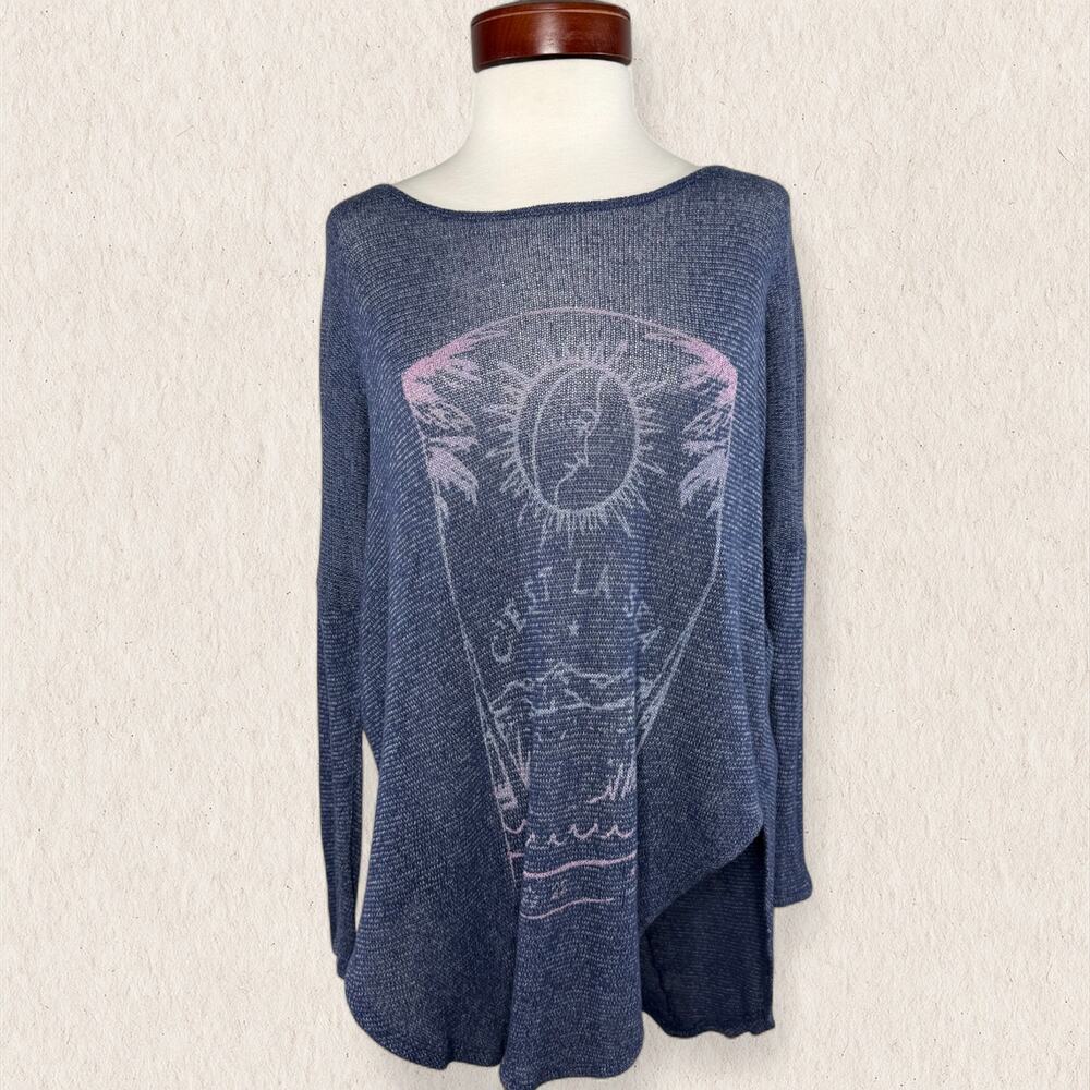 Hollister Sheer Knit Oversized Sweater XS S Blue Boho‎ Moon Celestial Coastal